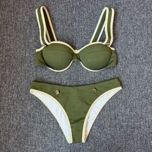 Dark Green Bikini Set With Metallic Trim